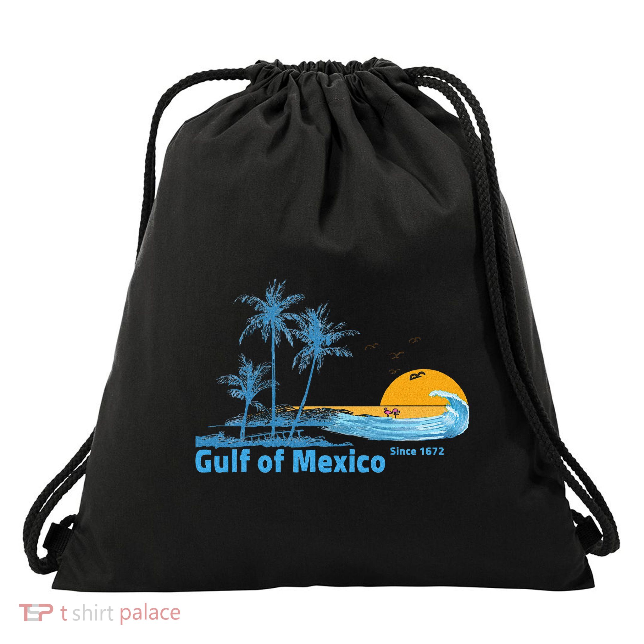 Gulf Of Mexico Since 1672 Retro Vintage Beach Sunset Drawstring Bag