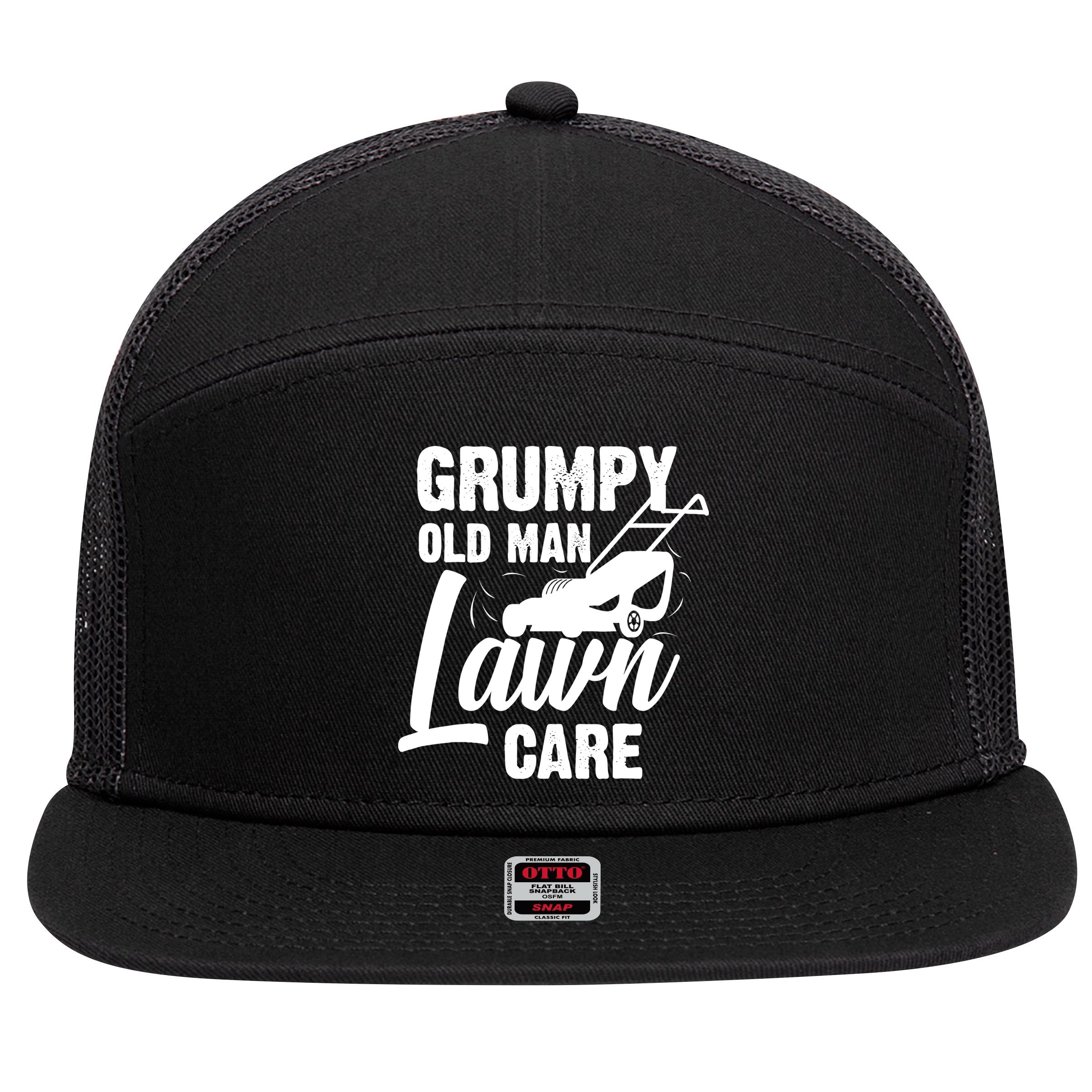 Grumpy Old Man Lawn Care Grass Cutting Lawn Mower Gift 7 Panel Mesh Trucker Snapback Hat