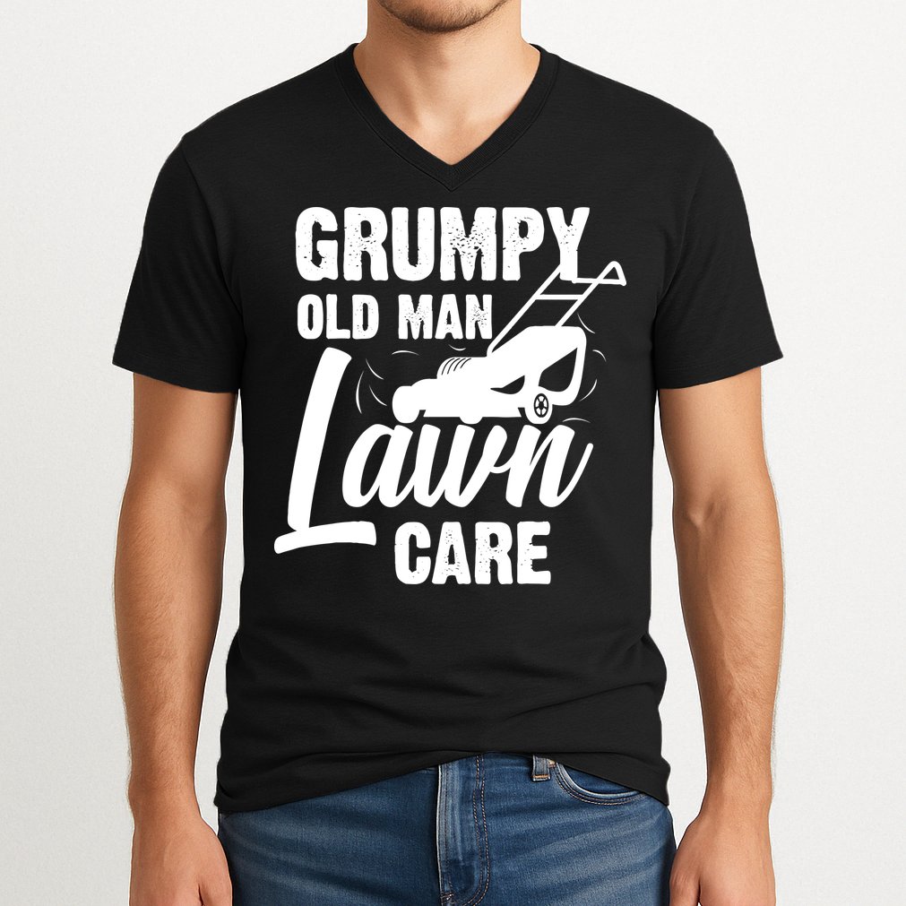 Grumpy Old Man Lawn Care Grass Cutting Lawn Mower Gift V-Neck T-Shirt