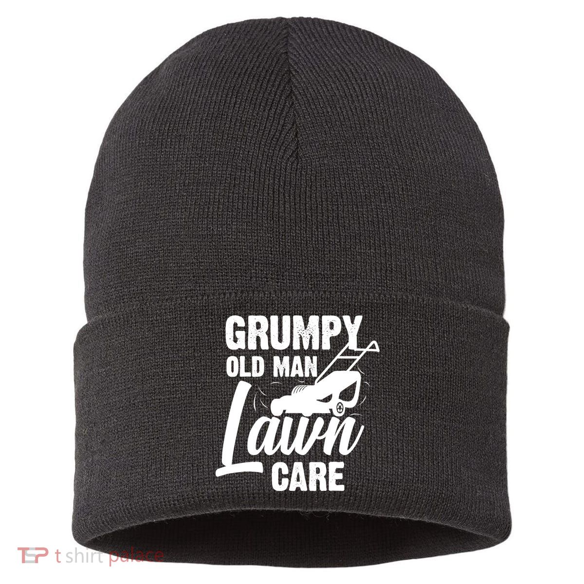 Grumpy Old Man Lawn Care Grass Cutting Lawn Mower Gift Sustainable Knit Beanie