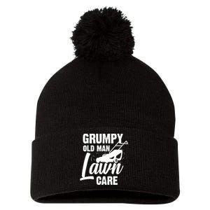 Grumpy Old Man Lawn Care Grass Cutting Lawn Mower Gift Pom Pom 12in Knit Beanie