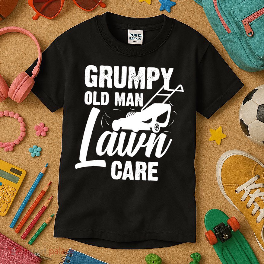 Grumpy Old Man Lawn Care Grass Cutting Lawn Mower Gift Kids T-Shirt