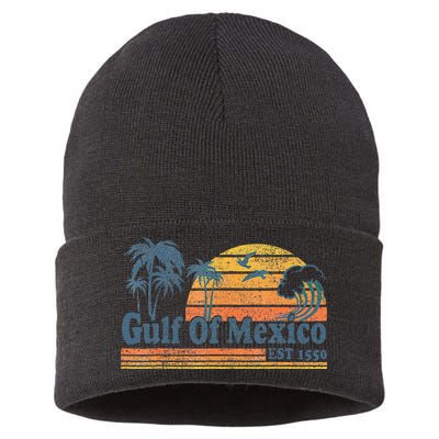 Gulf Of Mexico Est 1550 Retro Vintage Beach Gulf Of Mexico Gift Sustainable Knit Beanie