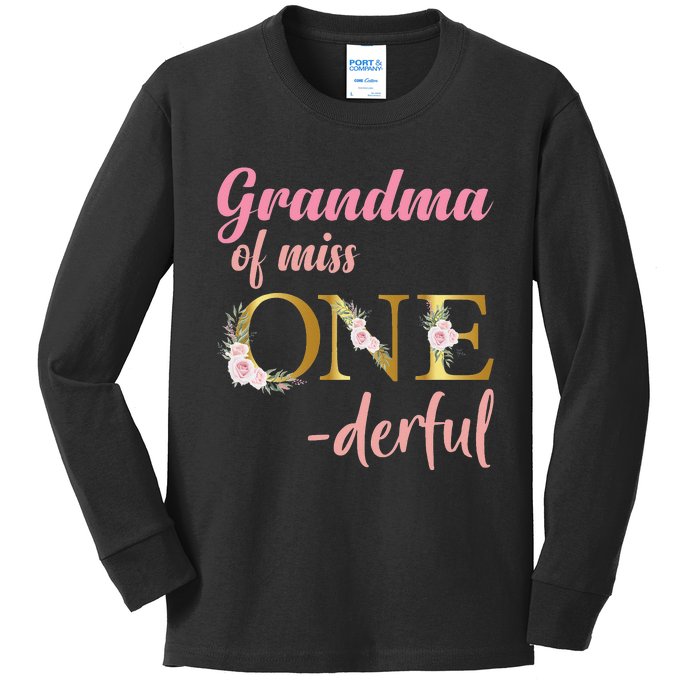 Grandma of Miss One Derful 1st Birthday 1st Birthday Kids Long Sleeve Shirt