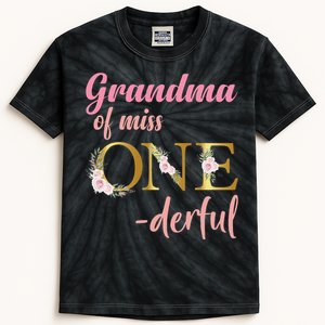 Grandma of Miss One Derful 1st Birthday 1st Birthday Kids Tie-Dye T-Shirt