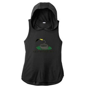 Get Off My Lawn Gadsden Parody Ladies PosiCharge Tri-Blend Wicking Draft Hoodie Tank