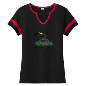 Get Off My Lawn Gadsden Parody Ladies Halftime Notch Neck Tee