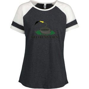 Get Off My Lawn Gadsden Parody Enza Ladies Jersey Colorblock Tee