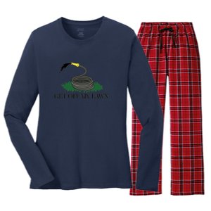 Get Off My Lawn Gadsden Parody Women's Long Sleeve Flannel Pajama Set 