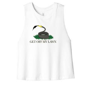 Get Off My Lawn Gadsden Parody Women's Racerback Cropped Tank