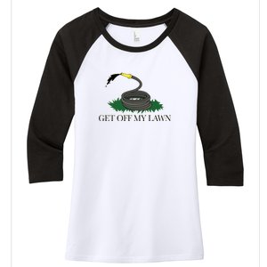 Get Off My Lawn Gadsden Parody Women's Tri-Blend 3/4-Sleeve Raglan Shirt