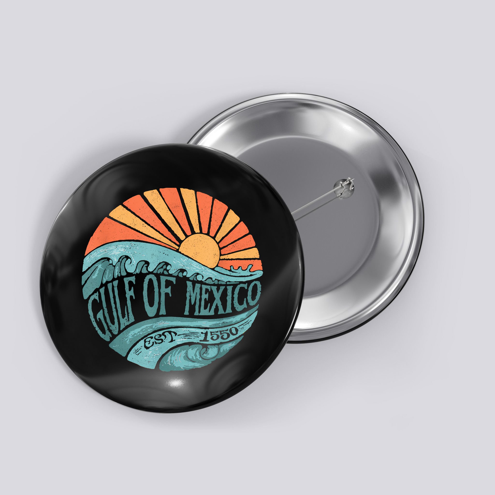 Gulf Of Mexico Est 1550 Retro Vintage Beach Button
