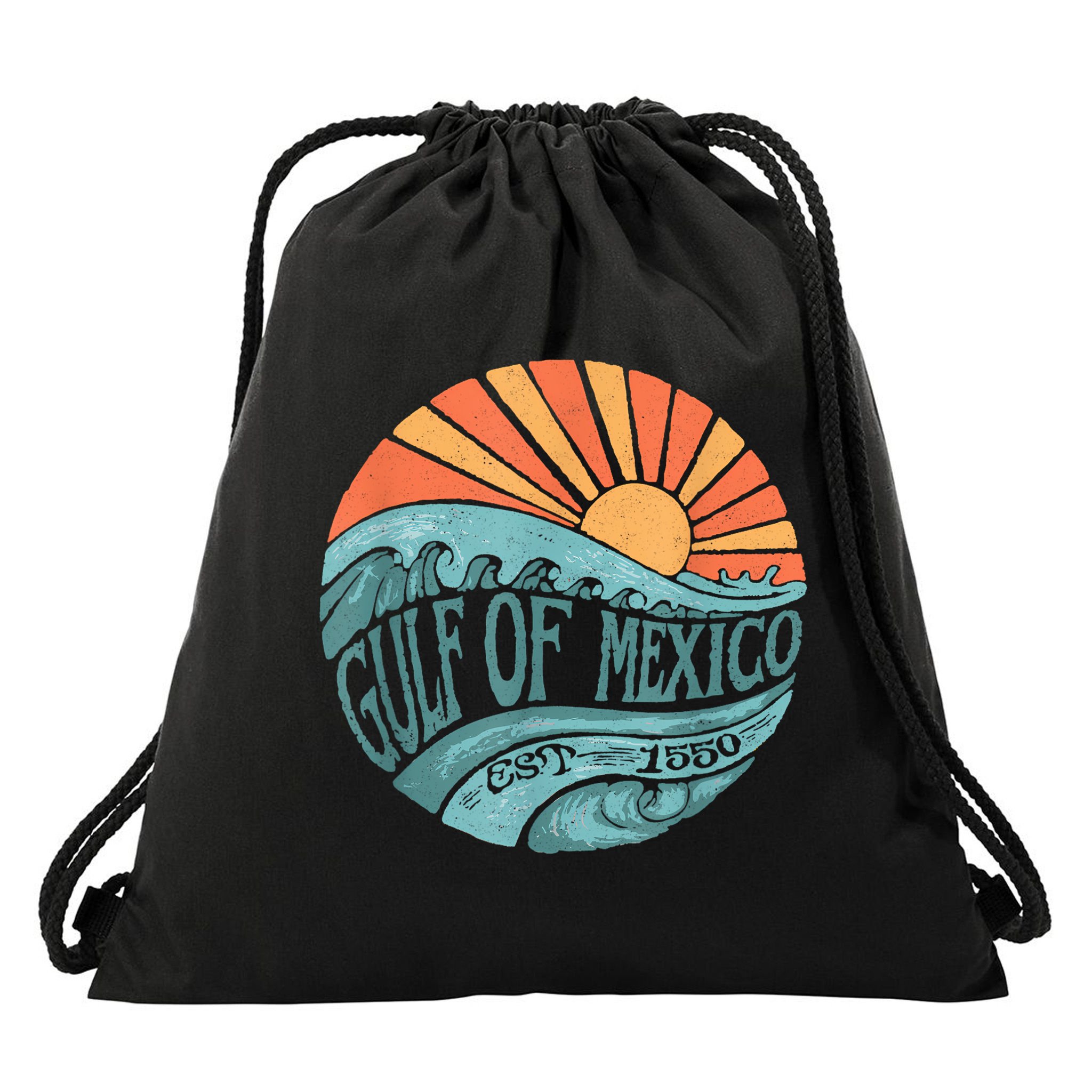 Gulf Of Mexico Est 1550 Retro Vintage Beach Drawstring Bag