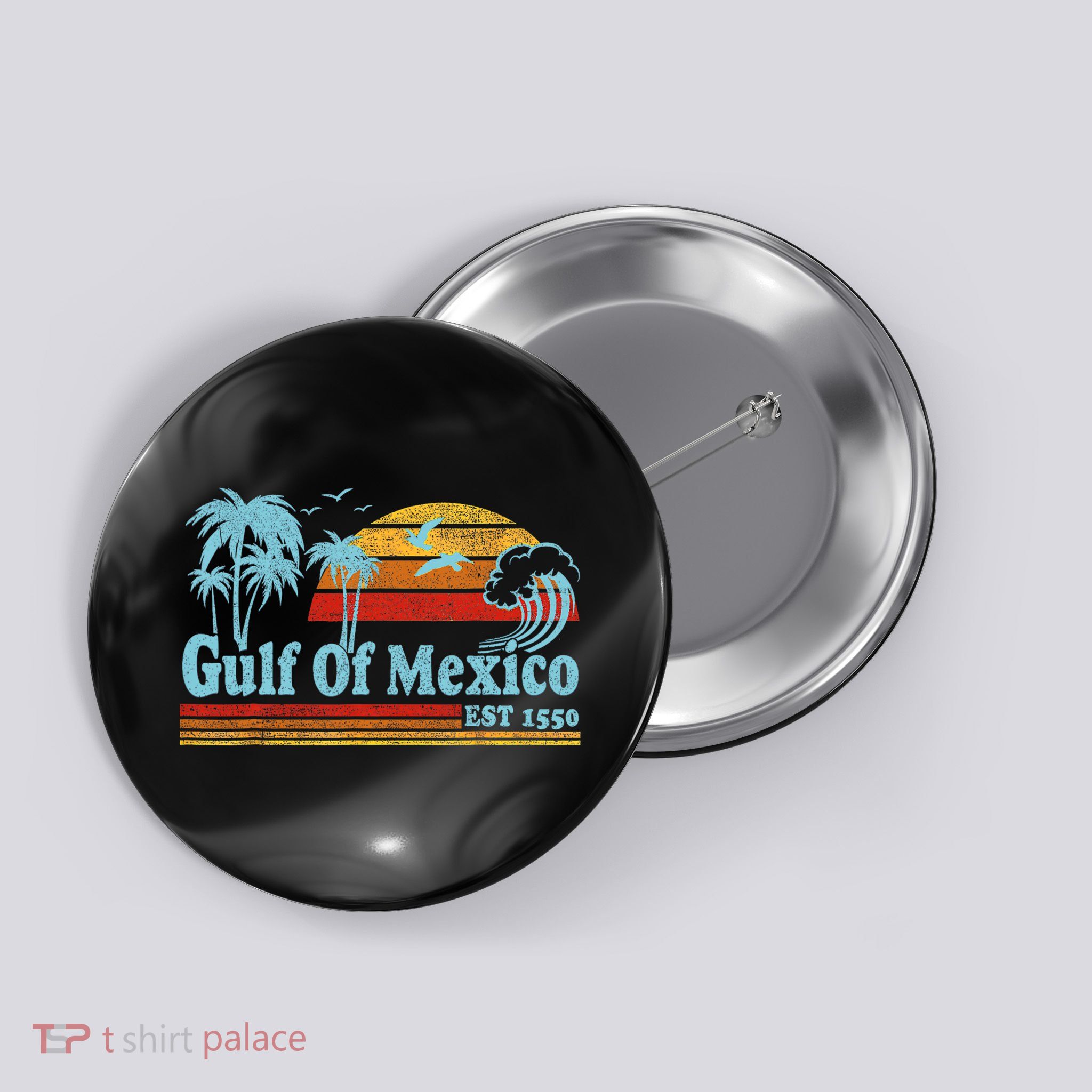 Gulf Of Mexico Est 1550 Retro Vintage Beach Button