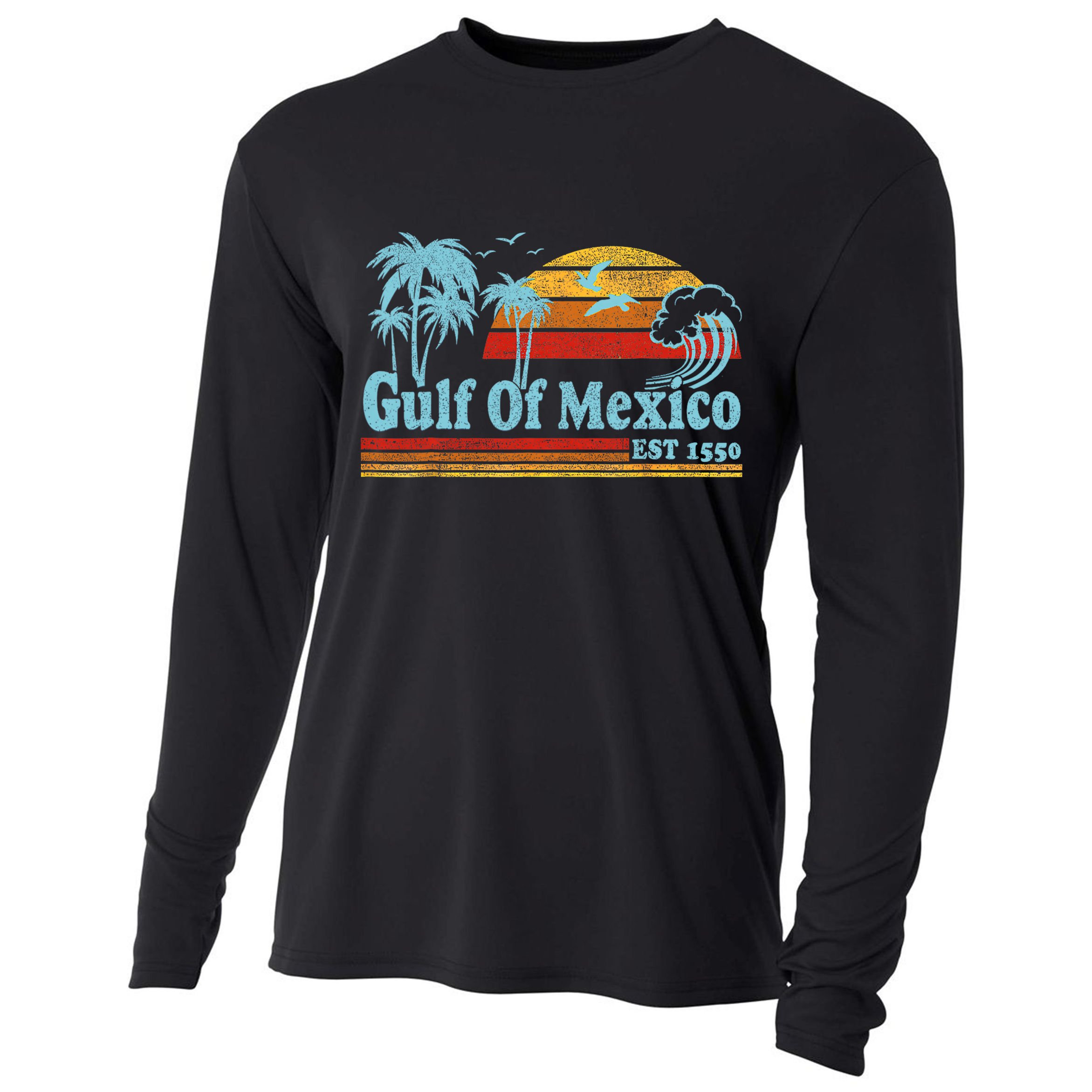 Gulf Of Mexico Est 1550 Retro Vintage Beach Cooling Performance Long Sleeve Crew