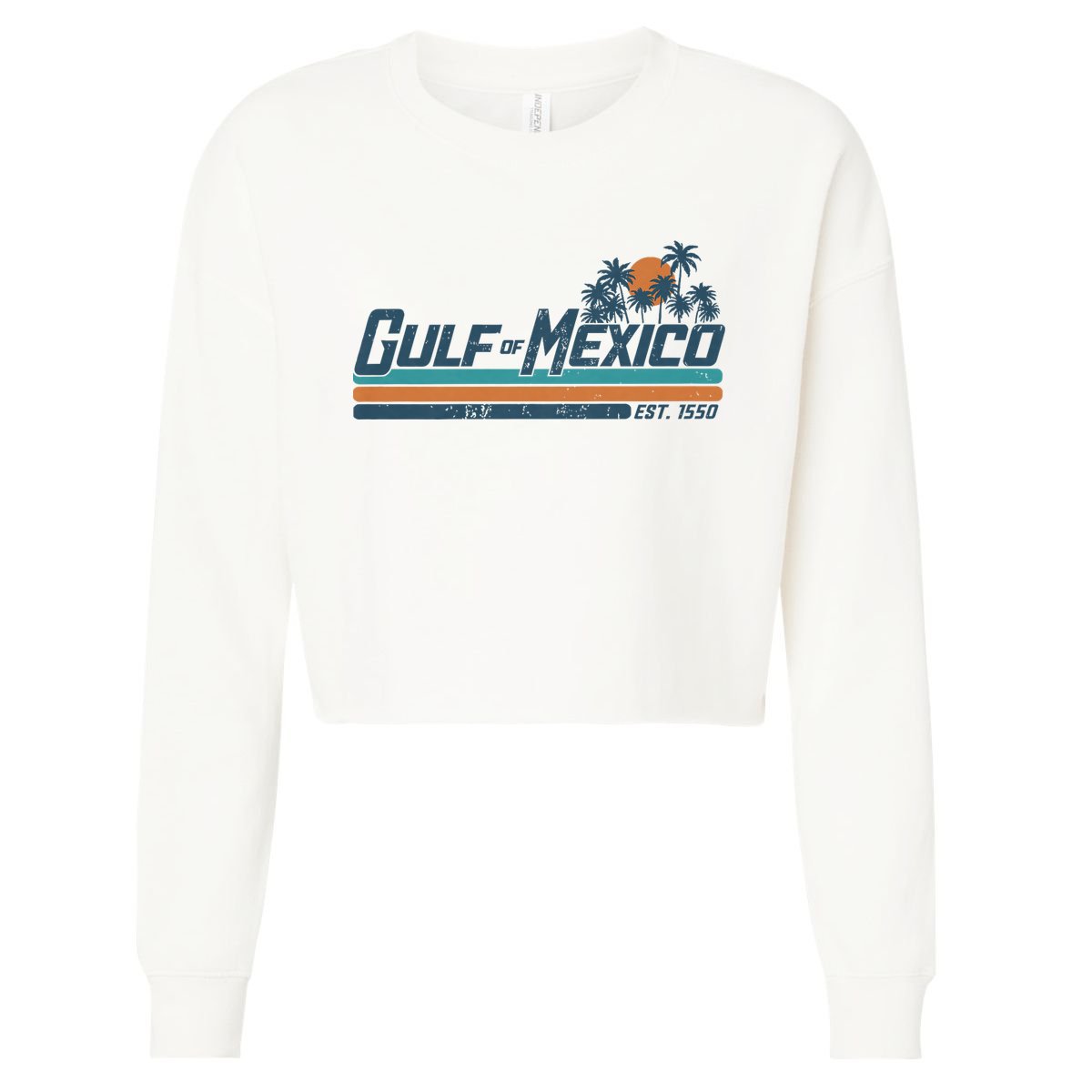 Gulf Of Mexico Est 1550 Retro Vintage Beach Cropped Pullover Crew