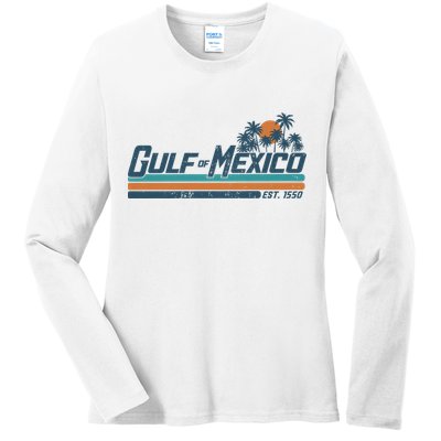 Gulf Of Mexico Est 1550 Retro Vintage Beach Ladies Long Sleeve Shirt
