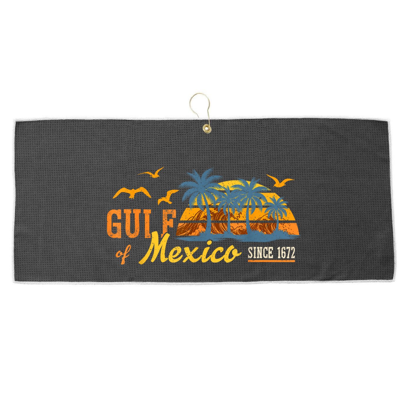Gulf Of Mexico 1672 Retro Beach Vintage Sunset Historic Map Large Microfiber Waffle Golf Towel