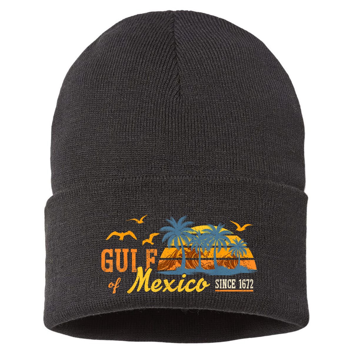 Gulf Of Mexico 1672 Retro Beach Vintage Sunset Historic Map Sustainable Knit Beanie
