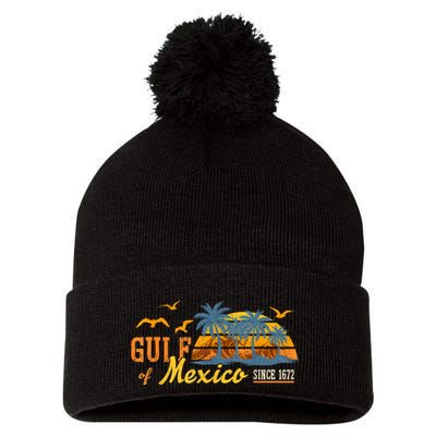 Gulf Of Mexico 1672 Retro Beach Vintage Sunset Historic Map Pom Pom 12in Knit Beanie