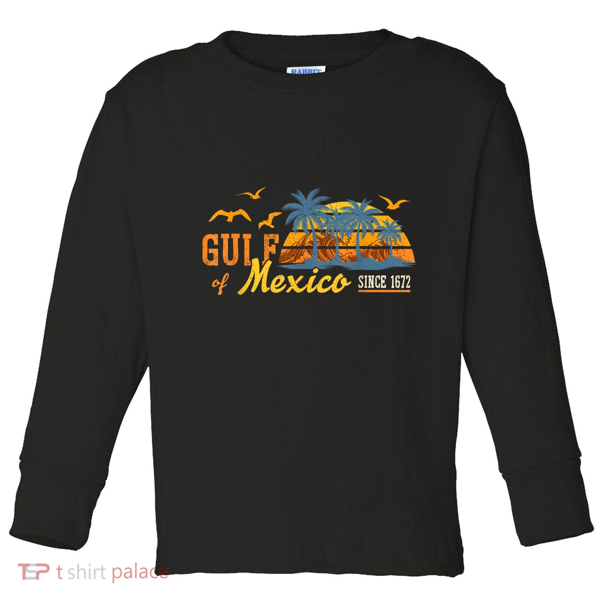 Gulf Of Mexico 1672 Retro Beach Vintage Sunset Historic Map Toddler Long Sleeve Shirt