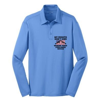 Gun Owners My Rights Don't End Where Your Feelings Begin Gift Silk Touch Performance Long Sleeve Polo