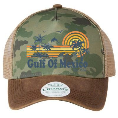 Gulf Of Mexico Est 1550 Retro Vintage Beach Palms Summer Legacy Tie Dye Trucker Hat