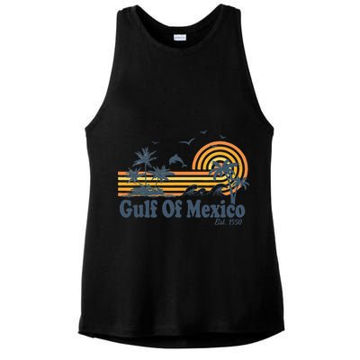 Gulf Of Mexico Est 1550 Retro Vintage Beach Palms Summer Ladies PosiCharge Tri-Blend Wicking Tank
