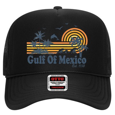 Gulf Of Mexico Est 1550 Retro Vintage Beach Palms Summer Trucker Hat