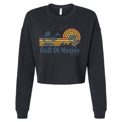 Gulf Of Mexico Est 1550 Retro Vintage Beach Palms Summer Cropped Pullover Crew