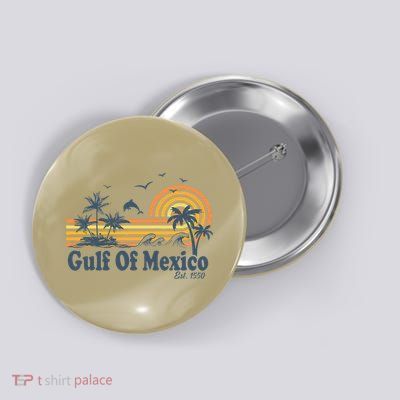 Gulf Of Mexico Est 1550 Retro Vintage Beach Palms Summer Button