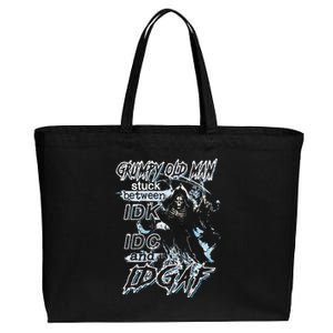 Grumpy Old Man Stuck Between Idk Idc And Idgaf Cotton Canvas Jumbo Tote