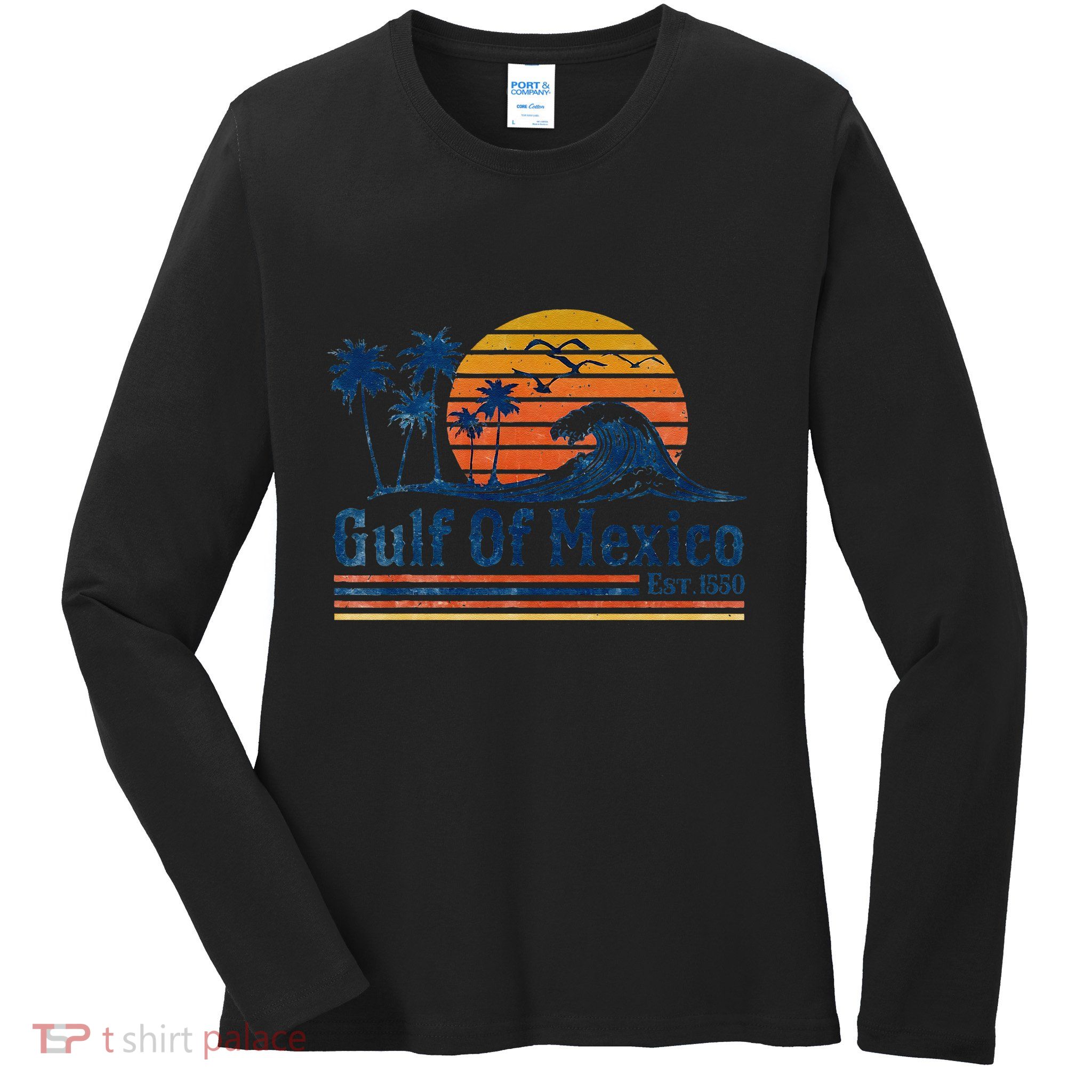 Gulf Of Mexico Est 1550 Retro Vintage Beach .Png Ladies Long Sleeve Shirt