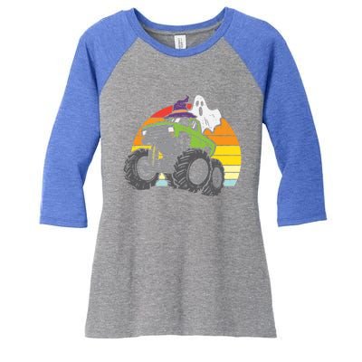 Ghost On Monster Truck Retro Halloween Great Gift Women's Tri-Blend 3/4-Sleeve Raglan Shirt