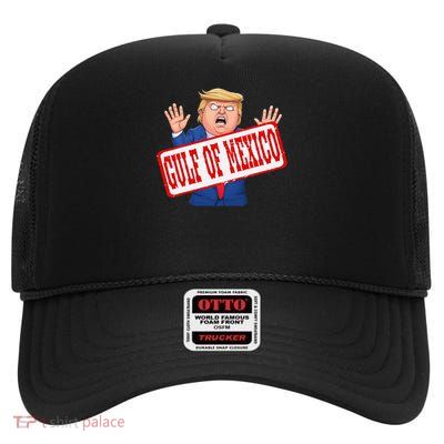 Gulf Of Mexico Official Stamp Distressed Anti Trump High Crown Mesh Back Trucker Hat