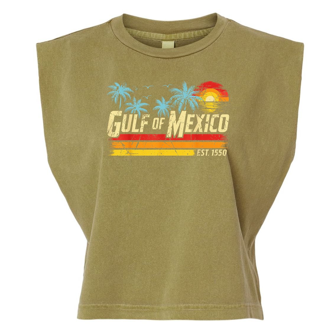 Gulf Of Mexico Forever Retro Vintage Beach Sunset Garment-Dyed Women's Muscle Tee