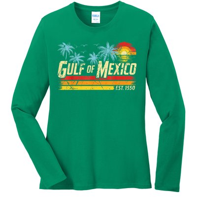 Gulf Of Mexico Forever Retro Vintage Beach Sunset Ladies Long Sleeve Shirt