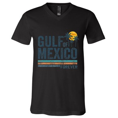 Gulf Of Mexico Forever Retro 70s Sunset Mexican Gulf V-Neck T-Shirt