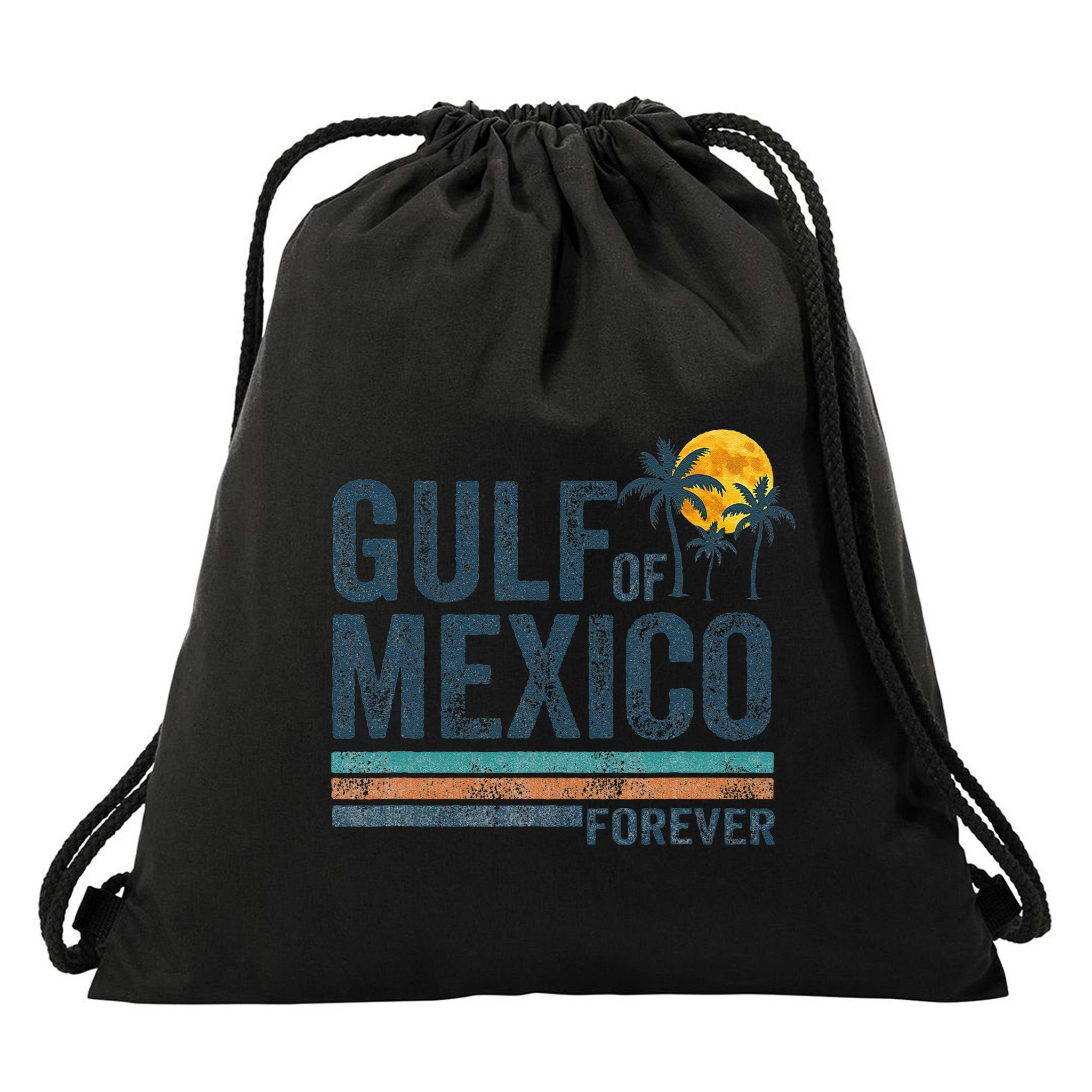 Gulf Of Mexico Forever Retro 70s Sunset Mexican Gulf Drawstring Bag