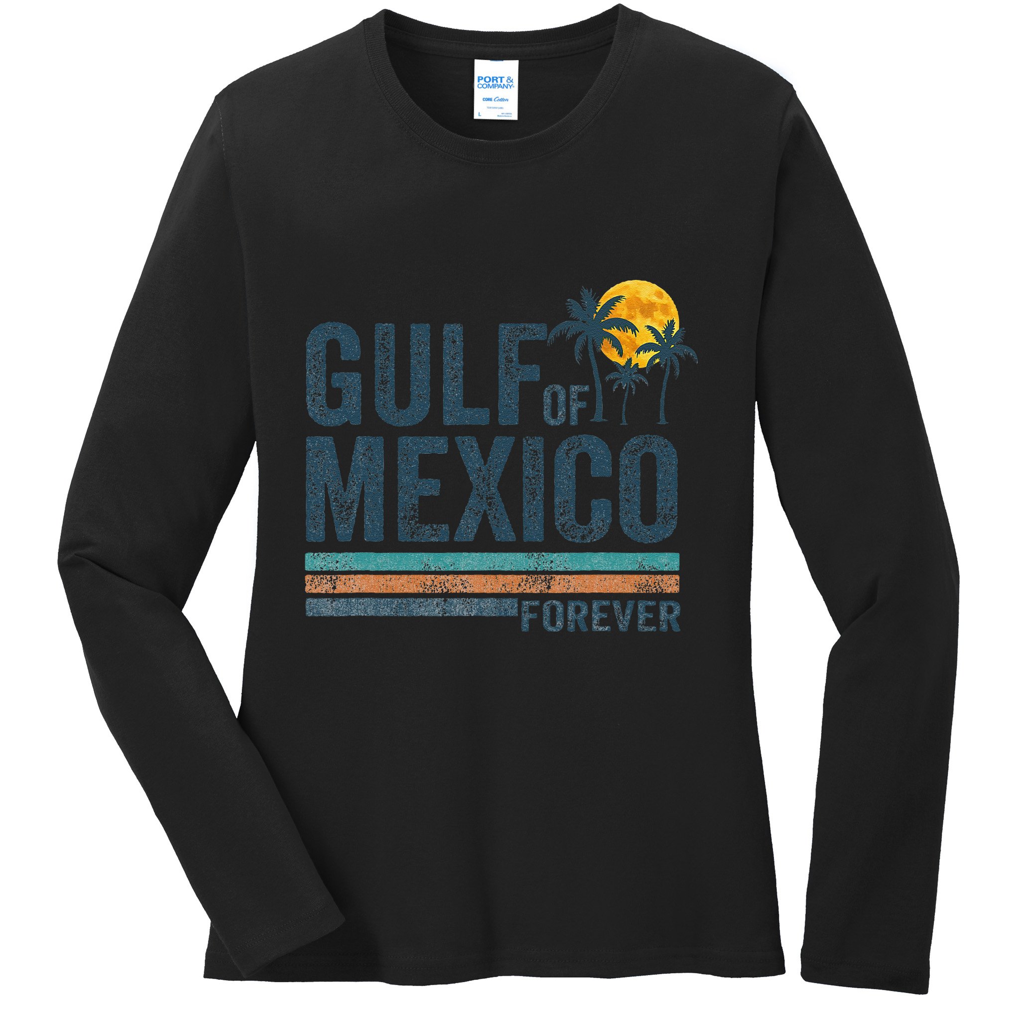 Gulf Of Mexico Forever Retro 70s Sunset Mexican Gulf Ladies Long Sleeve Shirt