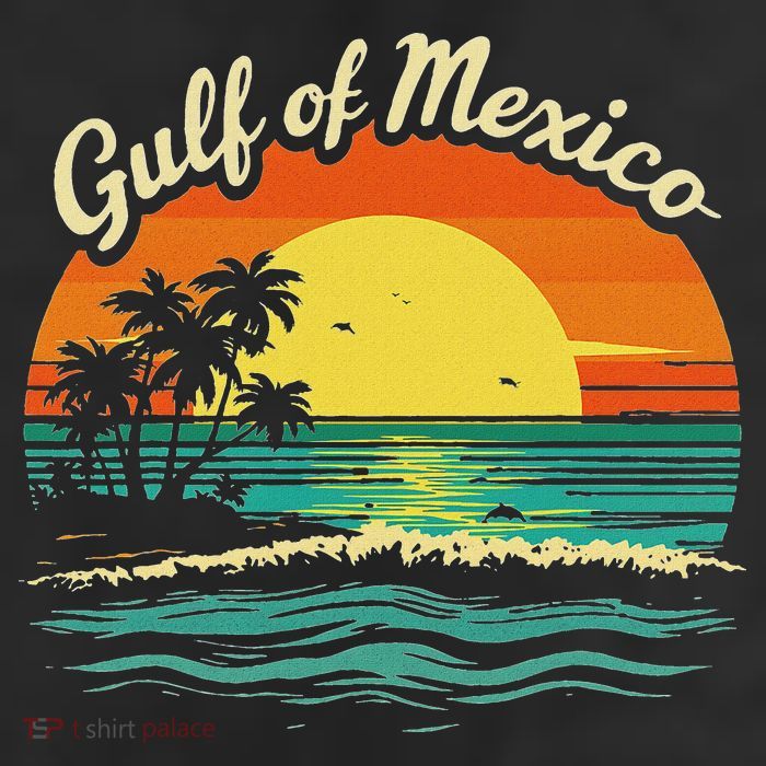 Gulf Of Mexico Beach Palms Summer Vacation 7 Panel Mesh Trucker Snapback Hat