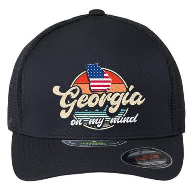 Georgia On My Mind The Peach State Retro USA Proud Georgian Flexfit Unipanel Trucker Cap