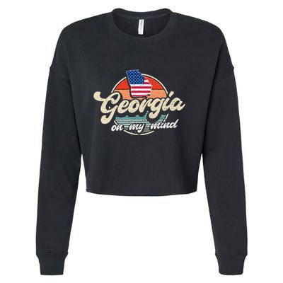 Georgia On My Mind The Peach State Retro USA Proud Georgian Cropped Pullover Crew