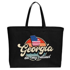 Georgia On My Mind The Peach State Retro USA Proud Georgian Cotton Canvas Jumbo Tote