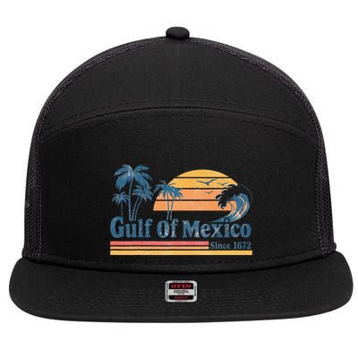 Gulf Of Mexico Beach Vibes Palm Trees Ocean Wave Retro 7 Panel Mesh Trucker Snapback Hat