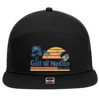 Gulf Of Mexico Beach Vibes Palm Trees Ocean Wave Retro 7 Panel Mesh Trucker Snapback Hat