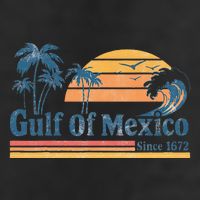 Gulf Of Mexico Beach Vibes Palm Trees Ocean Wave Retro 7 Panel Mesh Trucker Snapback Hat