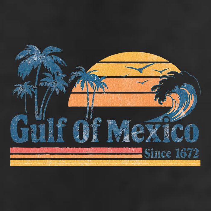 Gulf Of Mexico Beach Vibes Palm Trees Ocean Wave Retro 7 Panel Mesh Trucker Snapback Hat