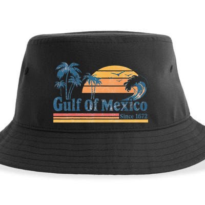 Gulf Of Mexico Beach Vibes Palm Trees Ocean Wave Retro Sustainable Bucket Hat
