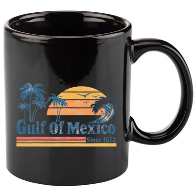 Gulf Of Mexico Beach Vibes Palm Trees Ocean Wave Retro 11oz C Handle Ceramic Mug